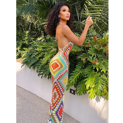 Handgehäkeltes, langes, einteiliges Strandkleid – Soleia