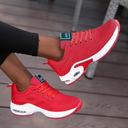 Rote Damen-Laufschuhe, atmungsaktiv, leicht, sportlich, Outdoor-Sneaker.