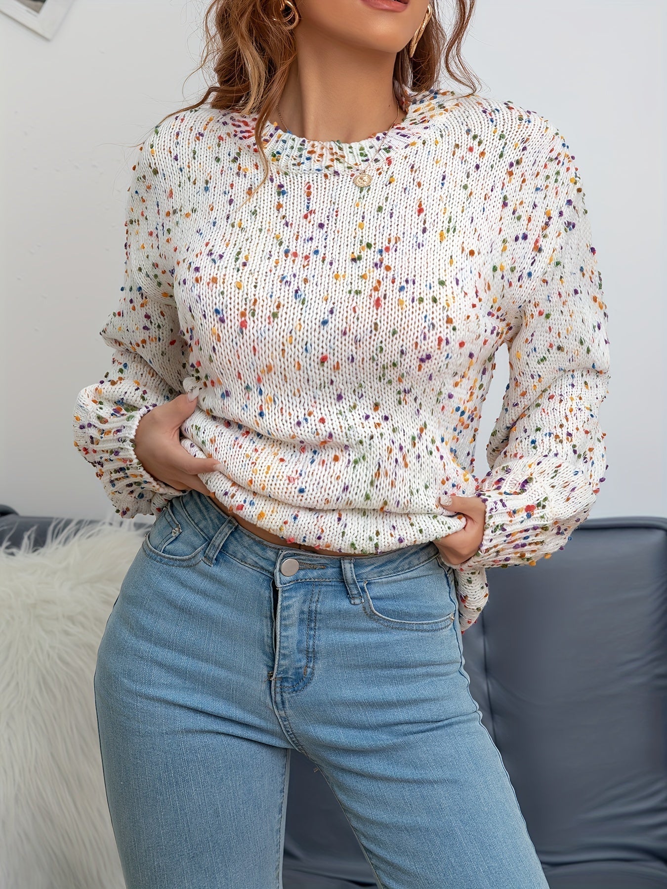 Gestrickter Damenpullover mit Konfetti-Print – Noa
