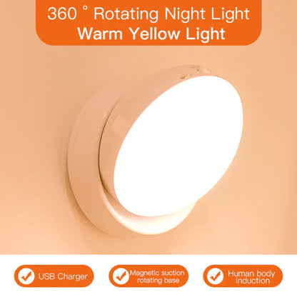 360° drehbares Nachtlicht, warmes Gelb, USB-Ladegerät, magnetische Basis, Bewegungssensor