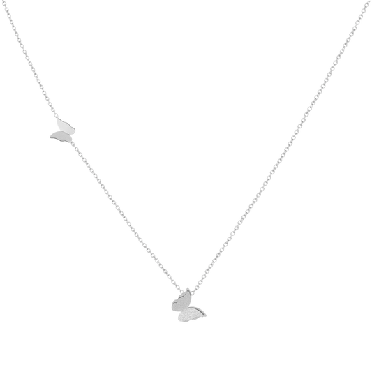 Silberne Schmetterlingskette, zartes Design, Damen-Schmuck, elegantes Accessoire, Geschenkidee.