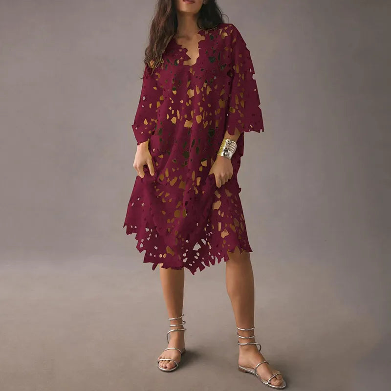 Midikleid mit Blumenmuster und Schnürung – Maelis