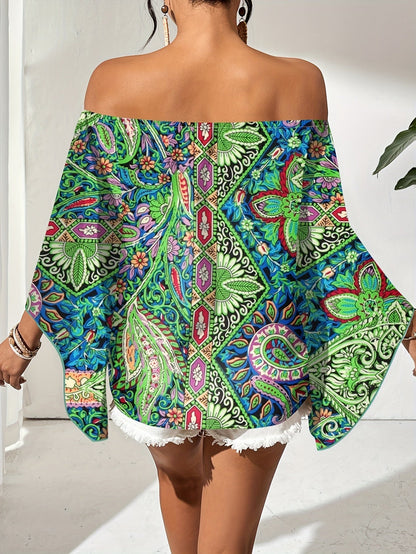 Schulterfreie Bluse mit geometrischem Muster – Noémie