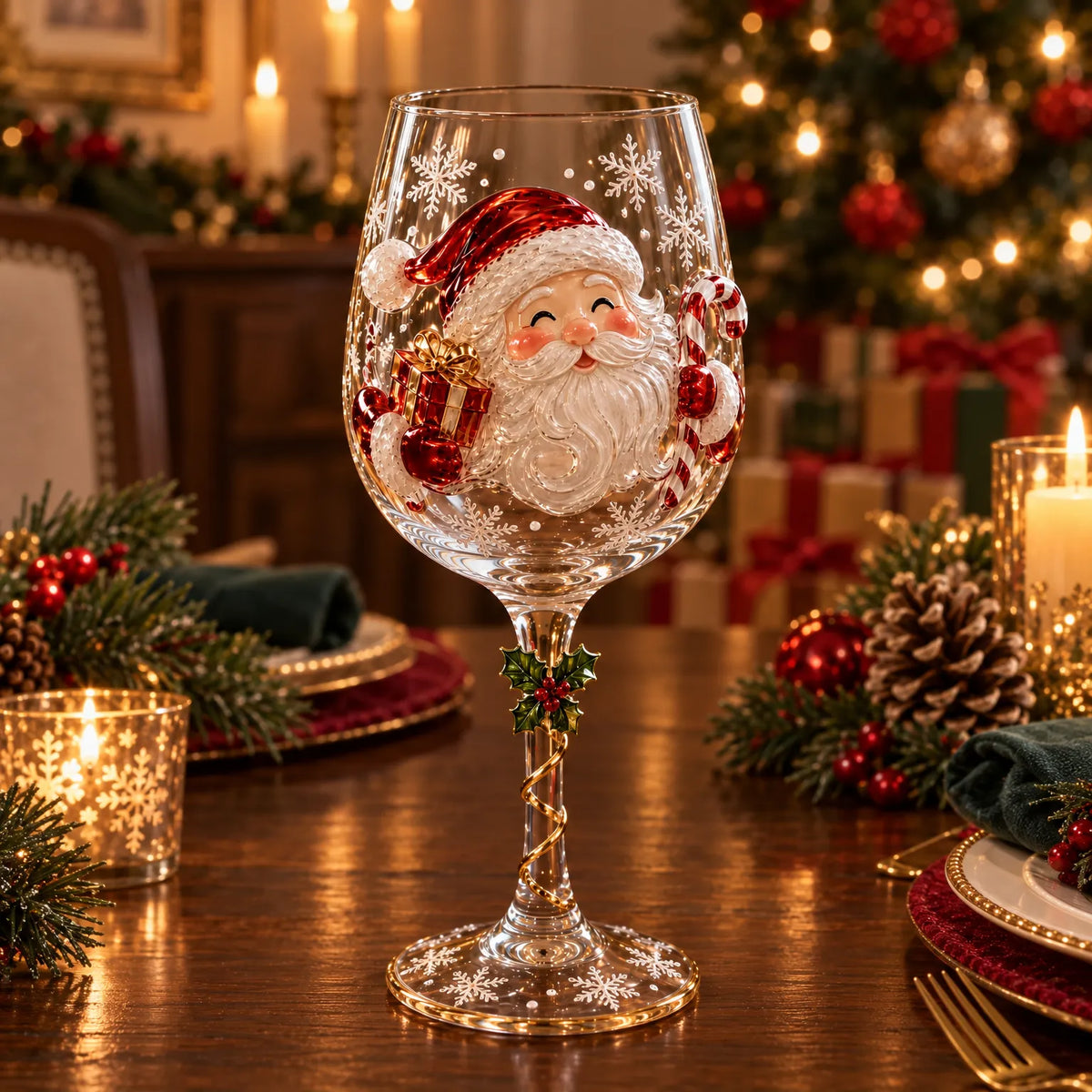 3D Christmas Wine Glasses – Festive Sipping with Holiday Charm