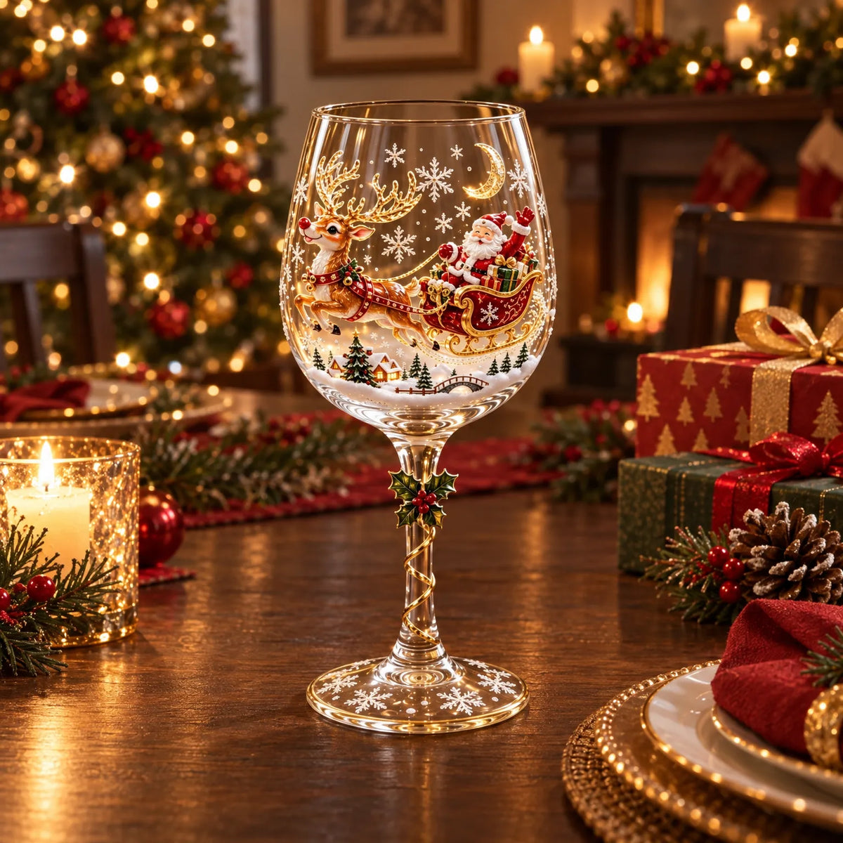3D Christmas Wine Glasses – Festive Sipping with Holiday Charm