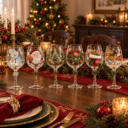3D Christmas Wine Glasses – Festive Sipping with Holiday Charm