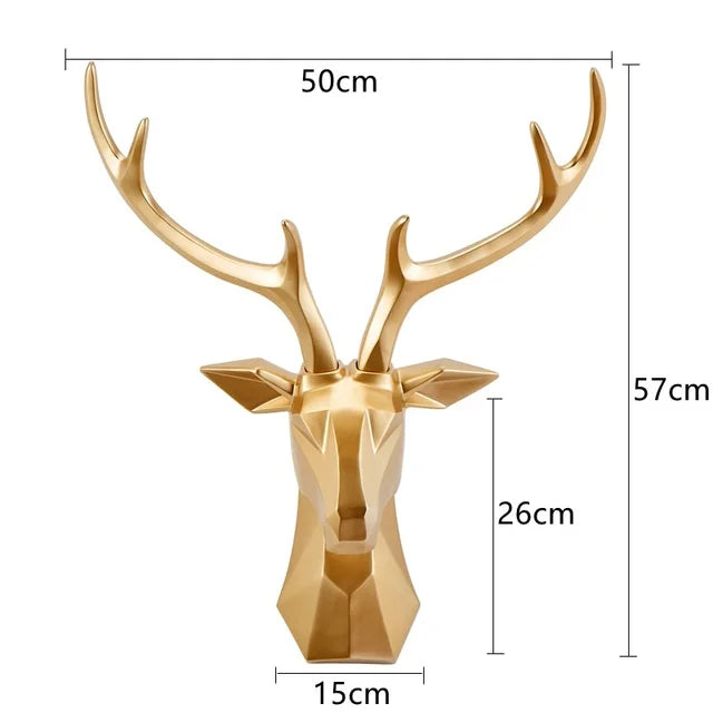 3D Hirschkopf Skulptur, gold, geometrisch, Wanddekoration, 57cm, modernes Design, Wohnzimmer.