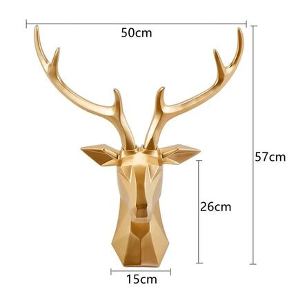 3D Hirschkopf Skulptur, gold, geometrisch, Wanddekoration, 57cm, modernes Design, Wohnzimmer.