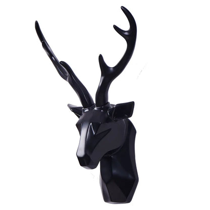Schwarzes 3D-Hirschkopf-Skulptur Wanddekoration, modernes Tierdesign, Wohnzimmer Accessoire.