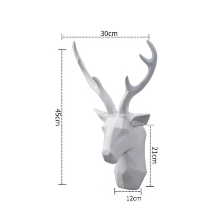 3D Hirschkopf Skulptur, weiß, Wanddekoration, 45cm, geometrisches Design, modernes Wohnaccessoire.