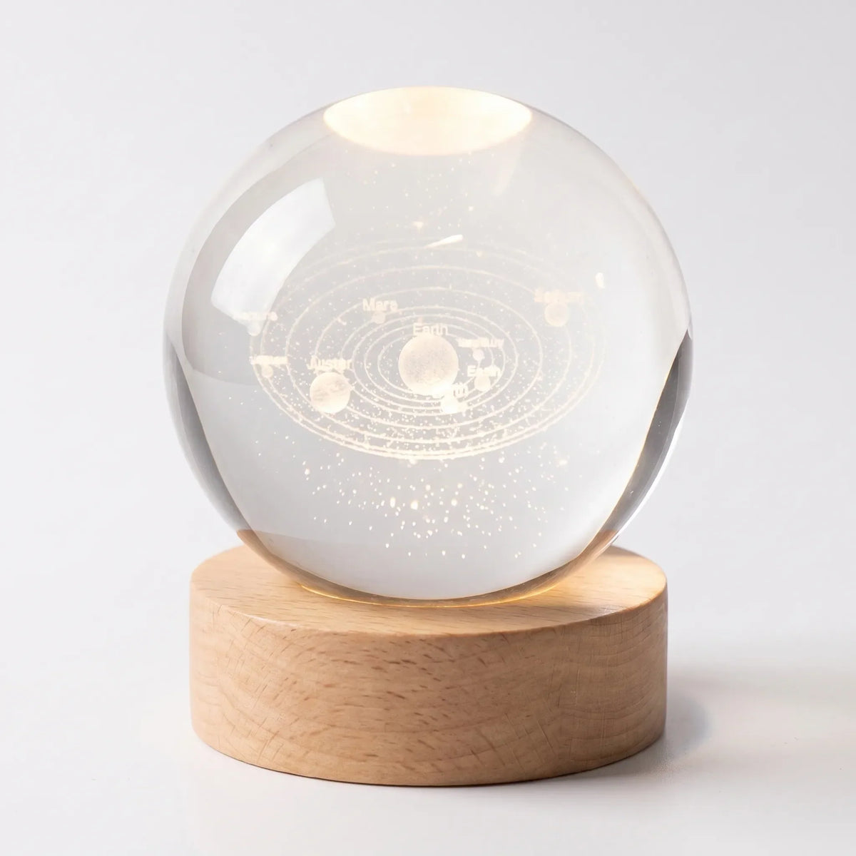 3D lasergegraveerde Kristallen Bol Met Zonnestelsel - Orbitglow