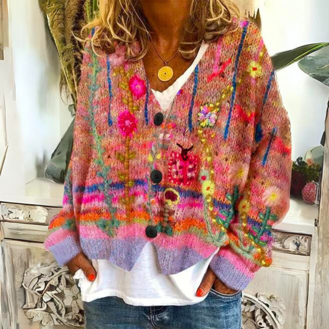 Warme Damenstrickjacke mit Print – Liv