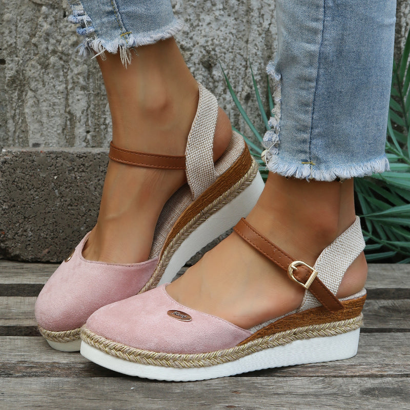 Damen Espadrilles Sandalen, rosa Wildleder, Keilabsatz, Sommerschuhe, Freizeitmode.