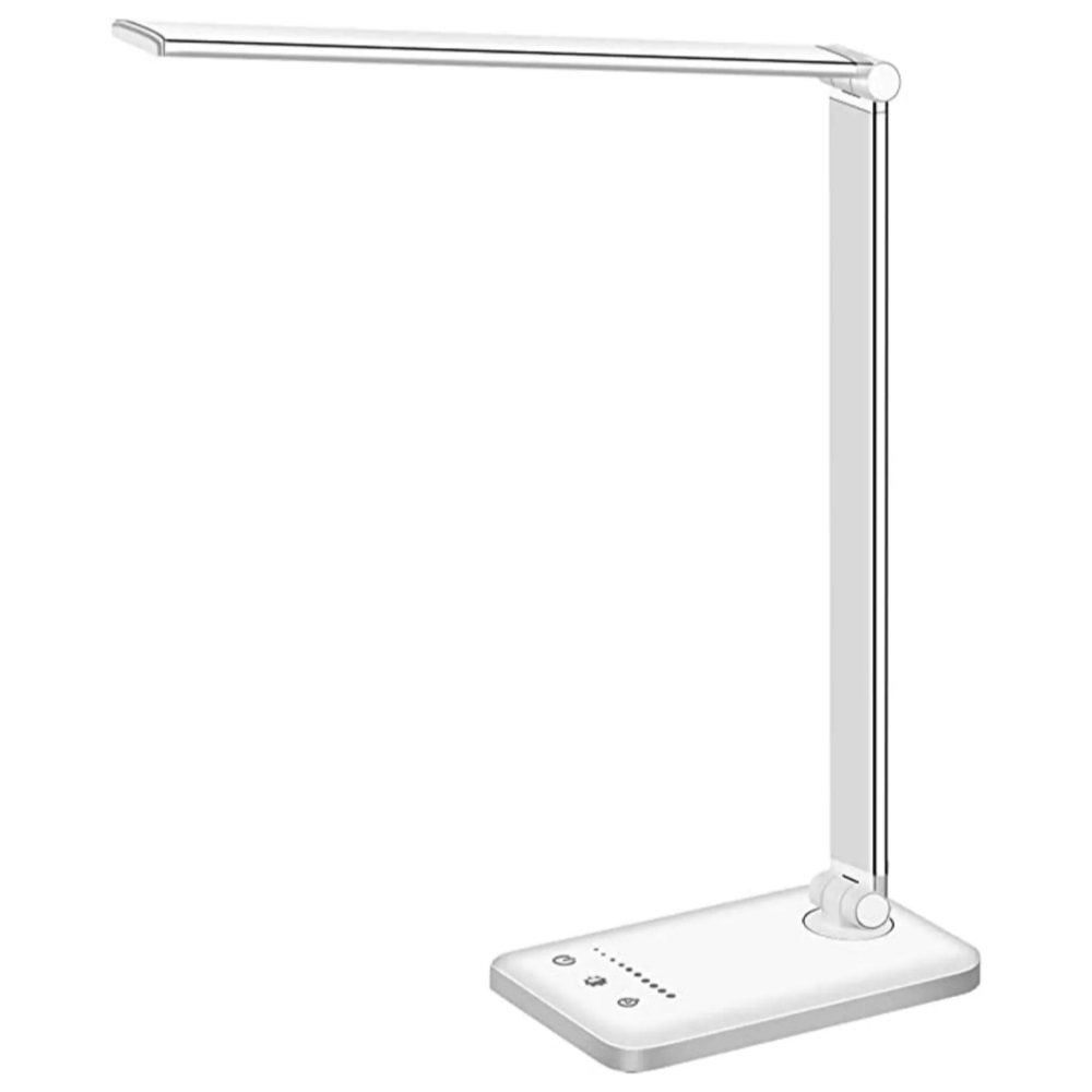 Weiße LED-Schreibtischlampe, modern, verstellbar, Touch-Bedienung, energiesparend.
