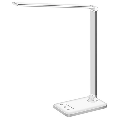 Weiße LED-Schreibtischlampe, modern, verstellbar, Touch-Bedienung, energiesparend.