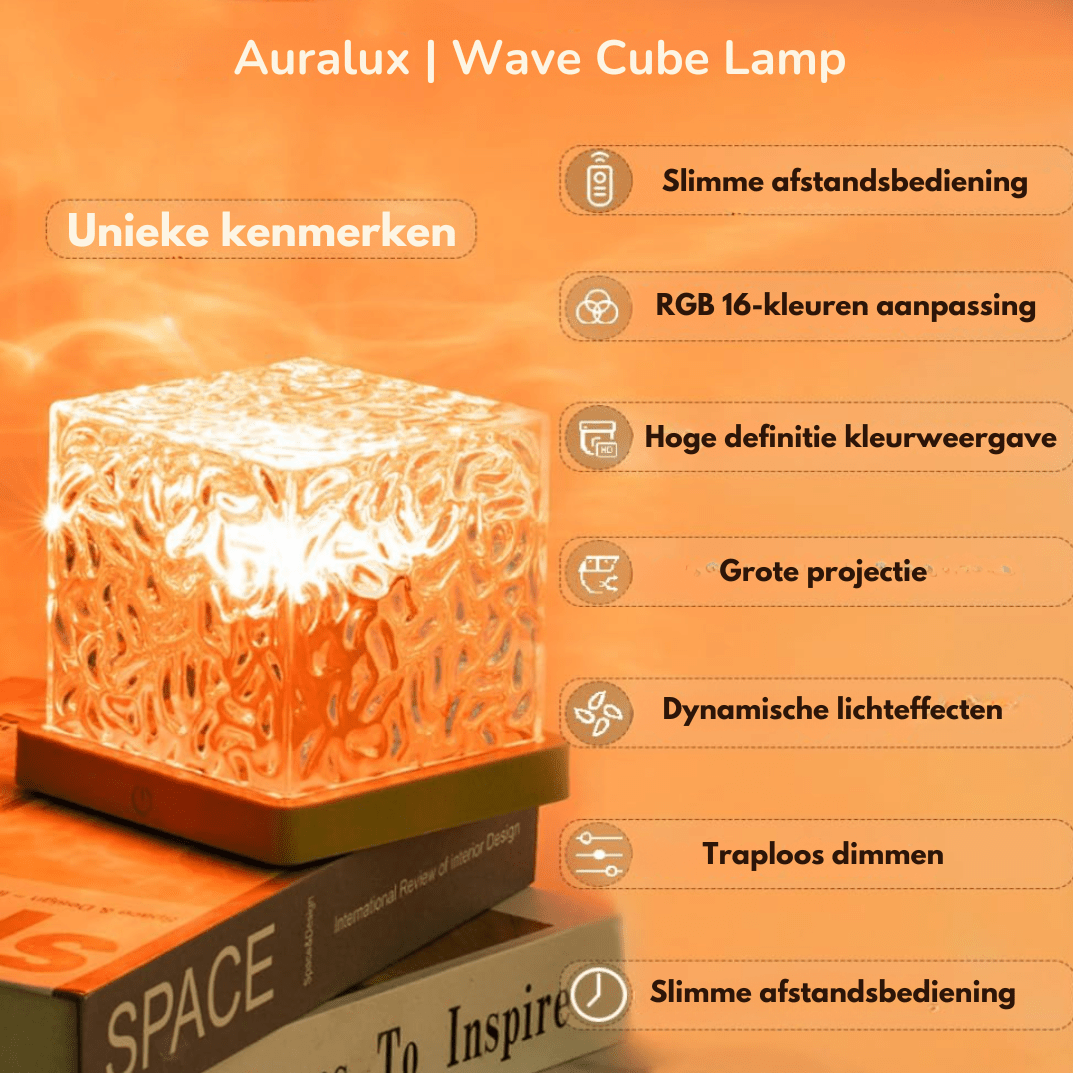 Wave Cube LED Table Lamp with Flowing Color Light Waves 7