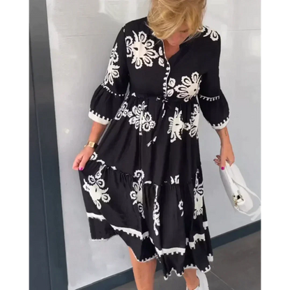 Modisches Kleid mit Blumenmuster und 3/4-Ärmeln – Elin
