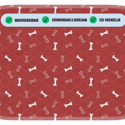 Rote Hundedecke mit Knochenmuster, maschinenwaschbar, wiederverwendbar, umweltfreundlich.