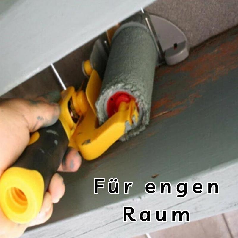 Hand streicht mit dem Gerät in einem engen Spalt unter einem Balken eine graue Kante nach. 4