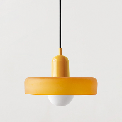 Gelbe Pendelleuchte aus Glas, modernes Design, Wohnzimmerbeleuchtung, minimalistisch, elegant