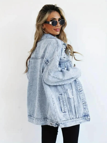 Wasserfeste & Gefütterte Oversized Damen Jeansjacke mit Kapuze – Talia