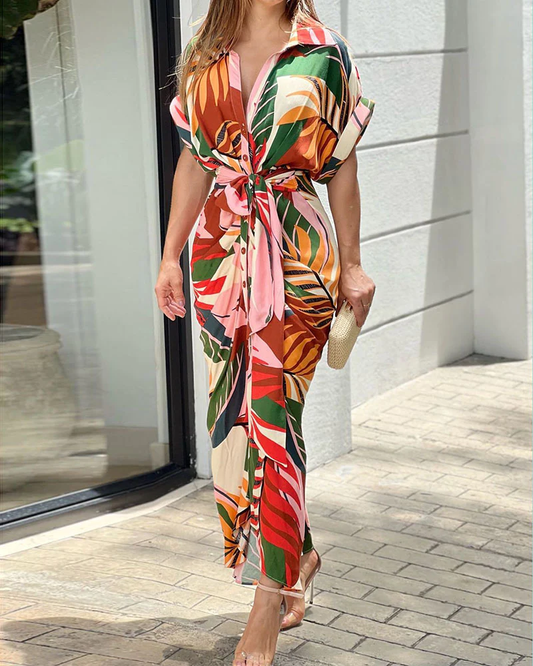 Sommer-Maxikleid mit Kragen und Raffung – Mirella