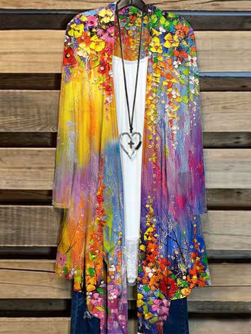 Lang Damenjacke mit Blumenmuster – Liva