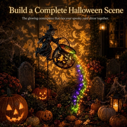 Halloween Witch Cauldron Garden Light with Colorful Glow and Spooky Projections 9