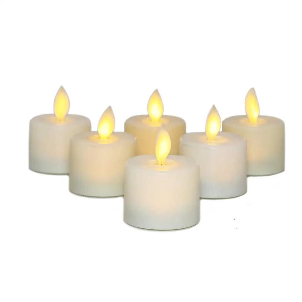Sechs flammenlose LED-Kerzen mit beweglicher Flamme, cremefarben, für Weihnachten und Hochzeit.