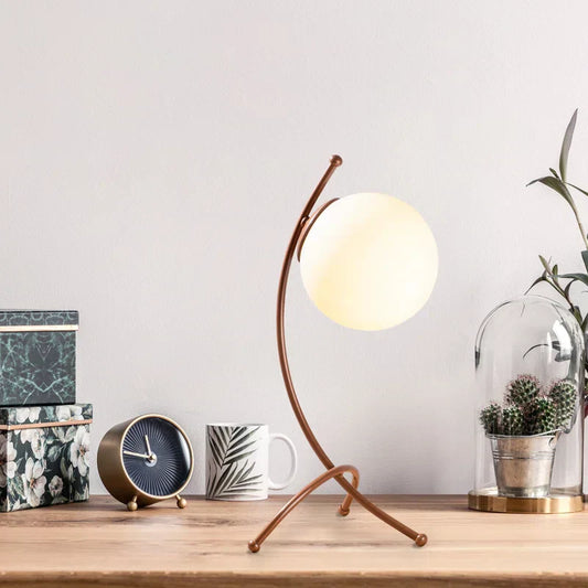 Moderne Tischleuchte Alistair, 43 cm, Metall, Kugelform, warmweißes Licht, Wohnzimmerlampe