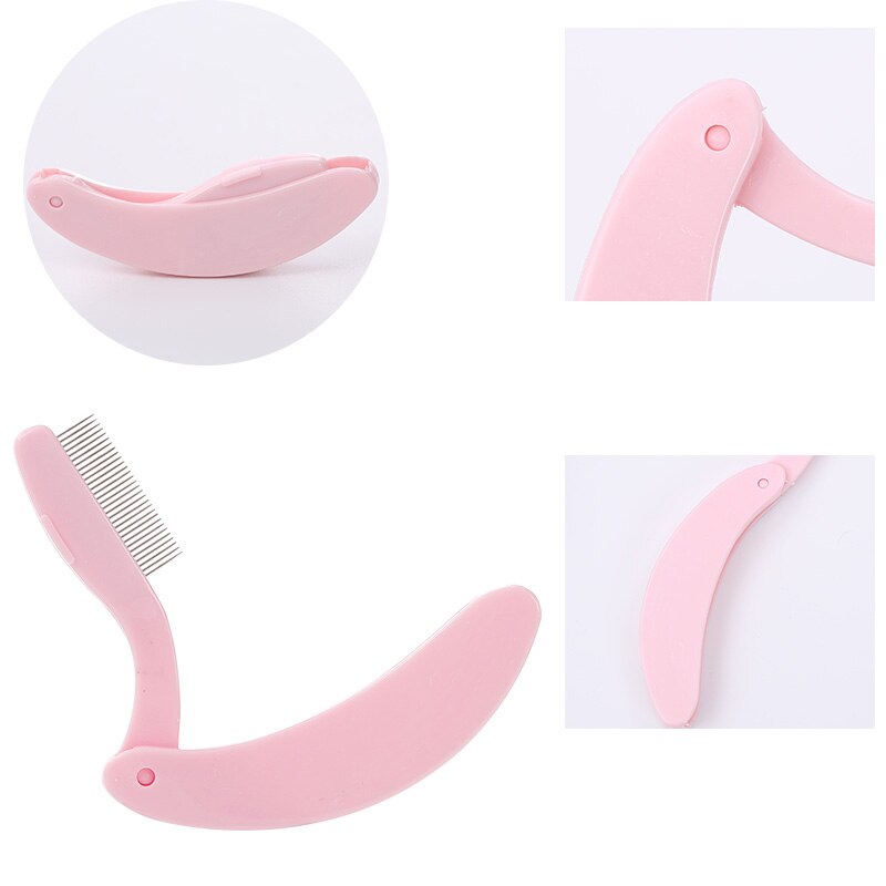 Rosa, klappbarer Wimpernkamm aus Kunststoff für präzises Trennen und Stylen der Wimpern.