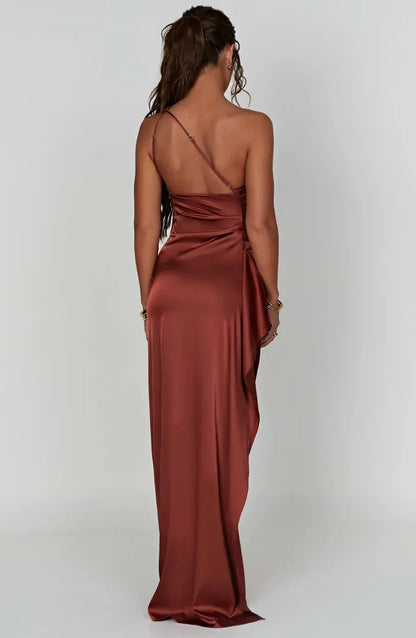Satinstreifenabendkleid mit einem Schulterträger - Vivienne