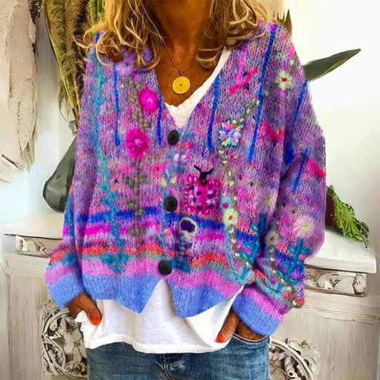 Warme Damenstrickjacke mit Print – Liv
