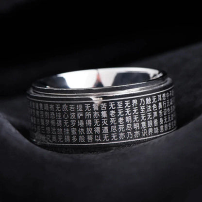 Schwarzer Edelstahlring mit chinesischen Schriftzeichen, Herrenring, modisches Accessoire.