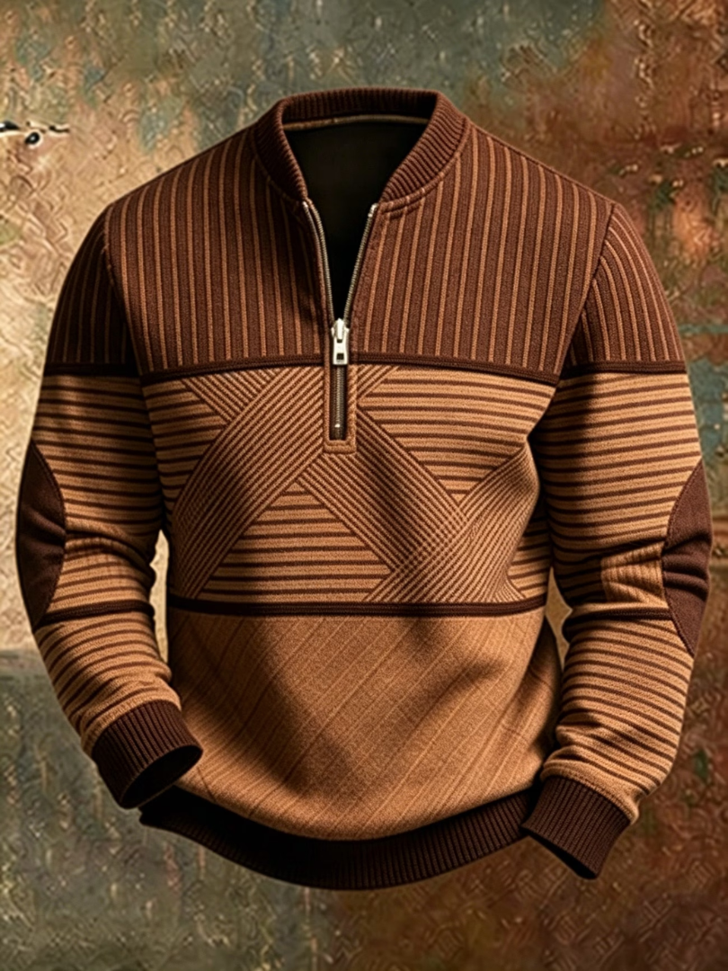 Men's Mock Neck Sweater with Graphic Pattern and Half Zip 4