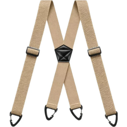 Beige Hosenträger in X-Form mit schwarzem Mittelstück, Verstellschnallen und vier Klammern 9