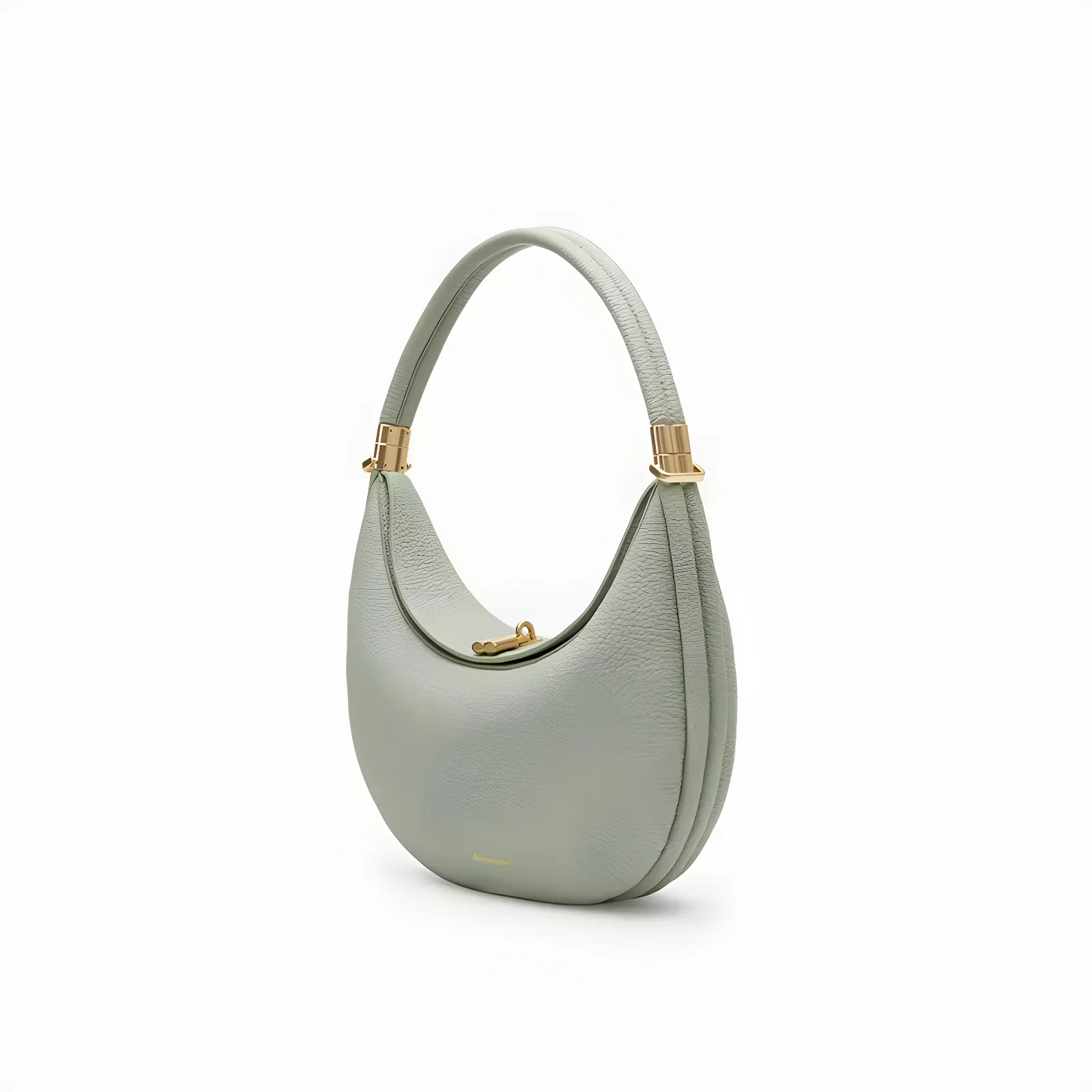 Elegante 4-in-1 Handtasche, hellgraues Leder, goldene Details, vielseitig und hochwertig.