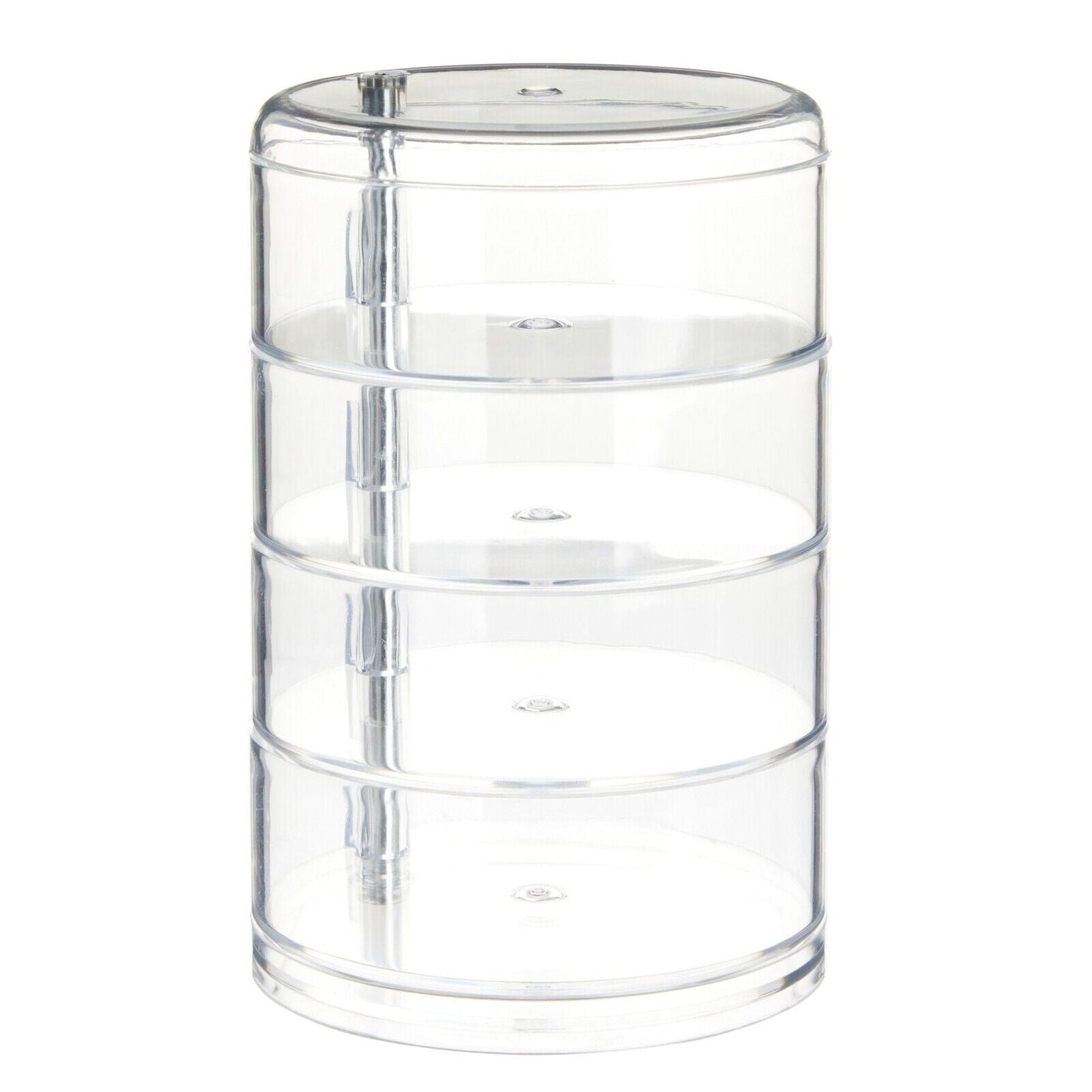 Transparenter Acryl-Organizer mit vier stapelbaren Schichten für Kosmetikaufbewahrung.