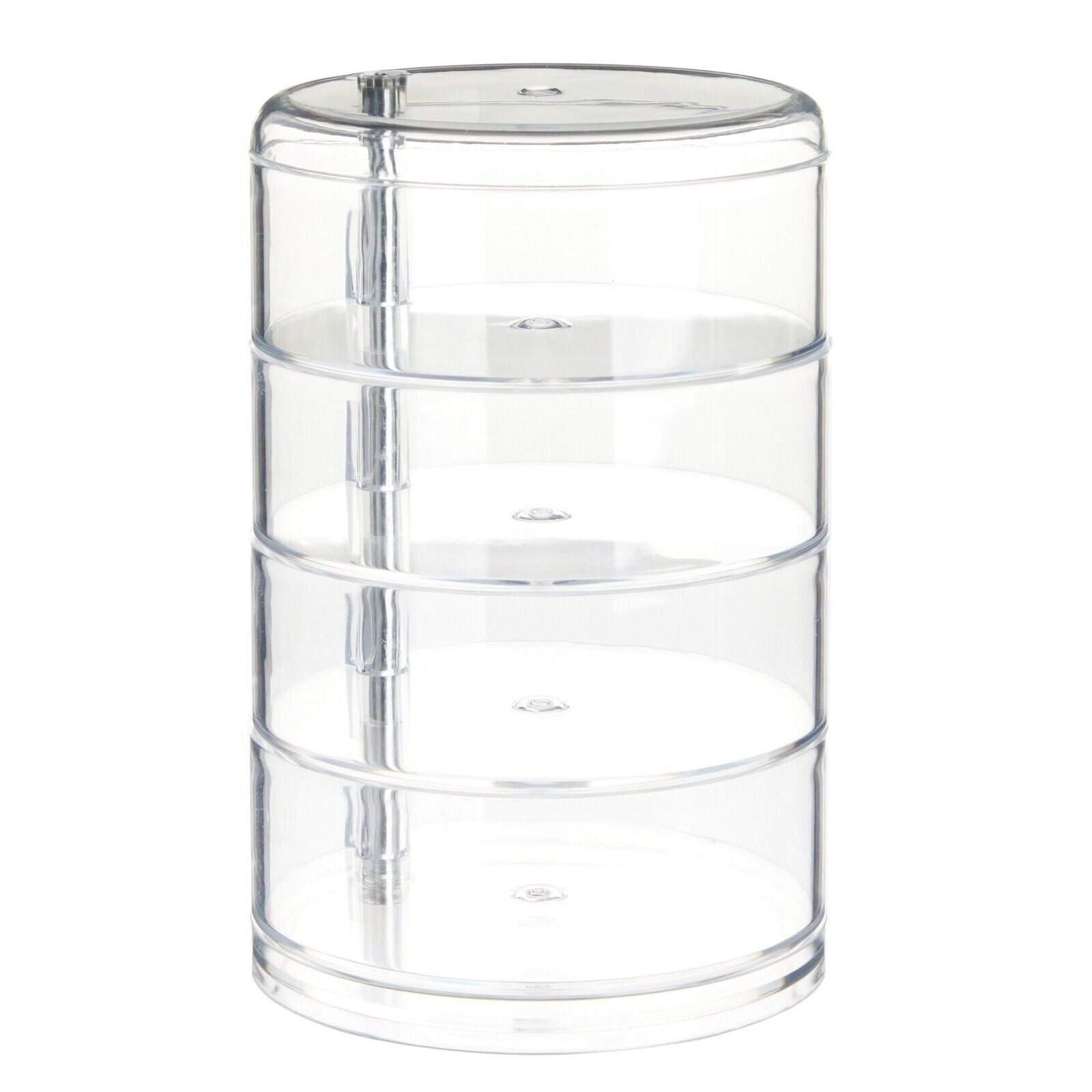 Transparenter Acryl-Organizer mit vier stapelbaren Schichten für Kosmetikaufbewahrung.