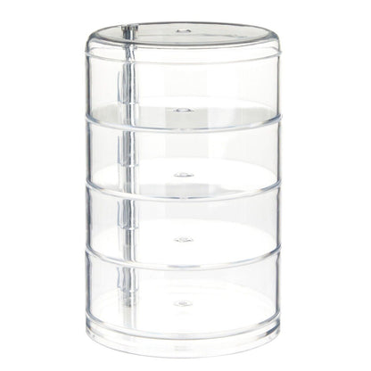 Transparenter Acryl-Organizer mit vier stapelbaren Schichten für Kosmetikaufbewahrung.