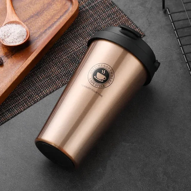 Doppelwandiger Thermobecher 500ml, Edelstahl, auslaufsicher, für Kaffee und Tee, braun.