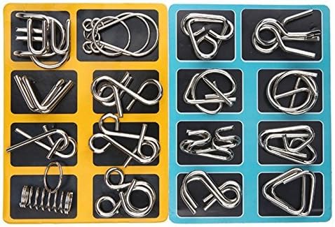 Metallpuzzle-Set, 16-teilig, Gehirntraining, Logikspiel, silberne Drahtknobelspiele.