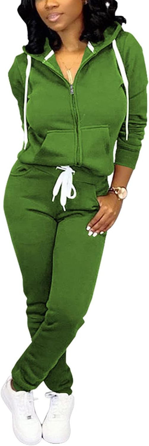 Damen Jogginganzug grün, Kapuzenjacke mit Reißverschluss, Freizeitmode, bequem, sportlich.