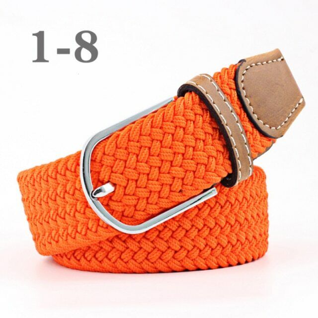 Orange geflochtener Gürtel, Unisex, mit silberner Schnalle, modisches Accessoire.