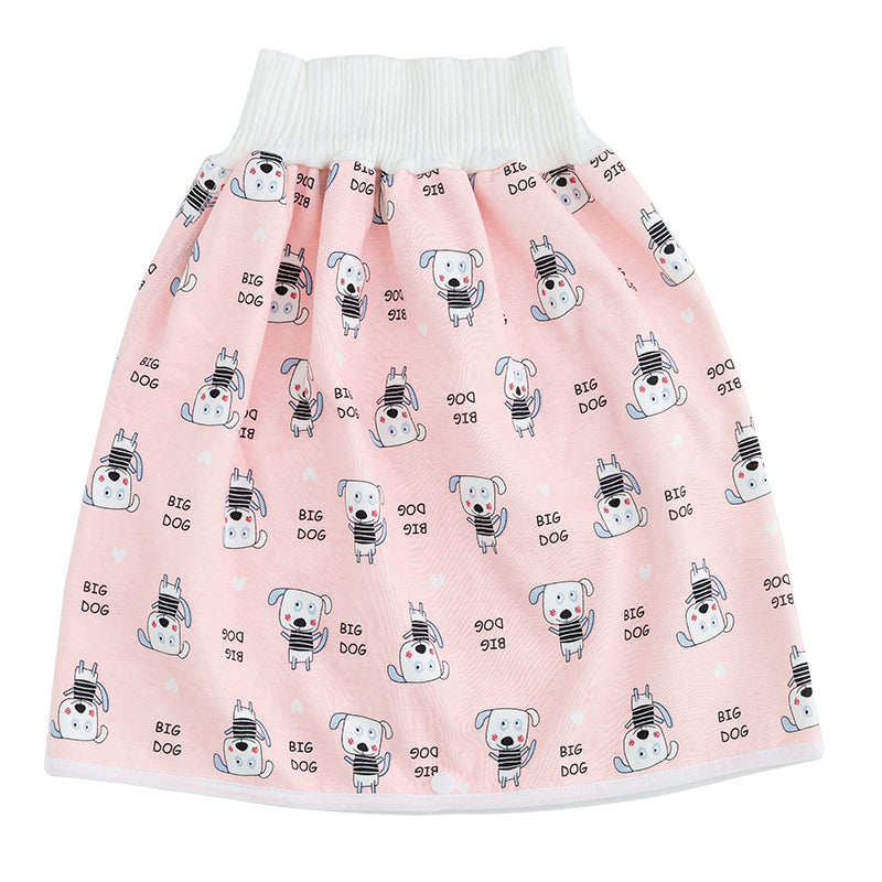 Rosa Kinderrock mit Hundeprint, 2-in-1, wiederverwendbar, für Training, Baumwolle.