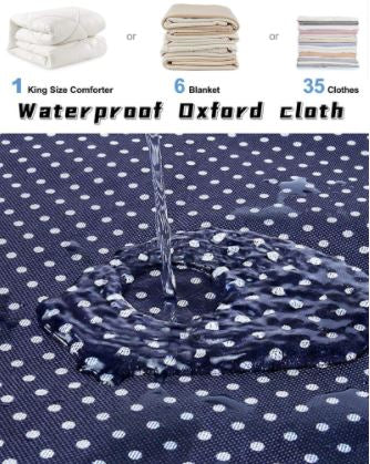 Wasserabweisender Oxford-Stoff, blau mit weißen Punkten, ideal für Bettdecken und Kleidung.