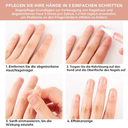 Vier Schritte zur Anwendung: abgestorbene Haut entfernen, Öl auftragen, sanft einmassieren und das Ergebnis betrachten 5