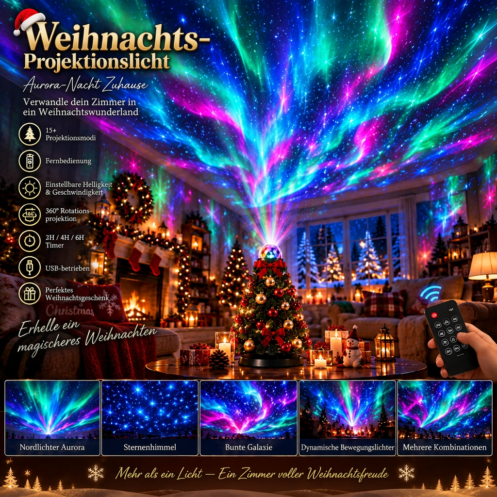 LED Weihnachtslichtprojektor mit 15+ Weihnachtsmotiven und Fernbedienung