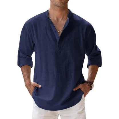 Men's Linen Henley Shirt, Relaxed Fit Button Neck Summer Top 5