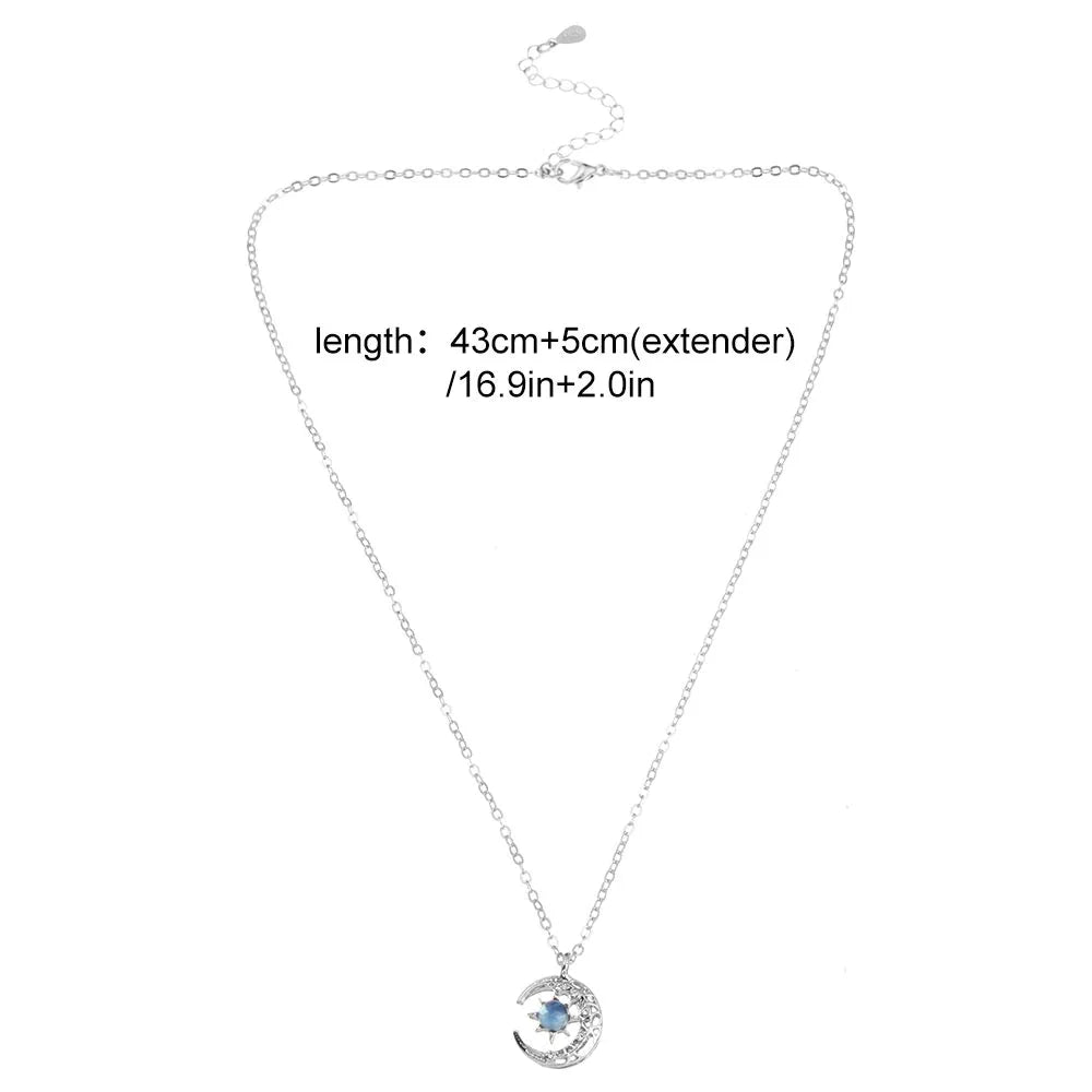 Silberne Halskette mit Mond- und Sternanhänger, verstellbar, 43cm+5cm, Damen-Schmuck.